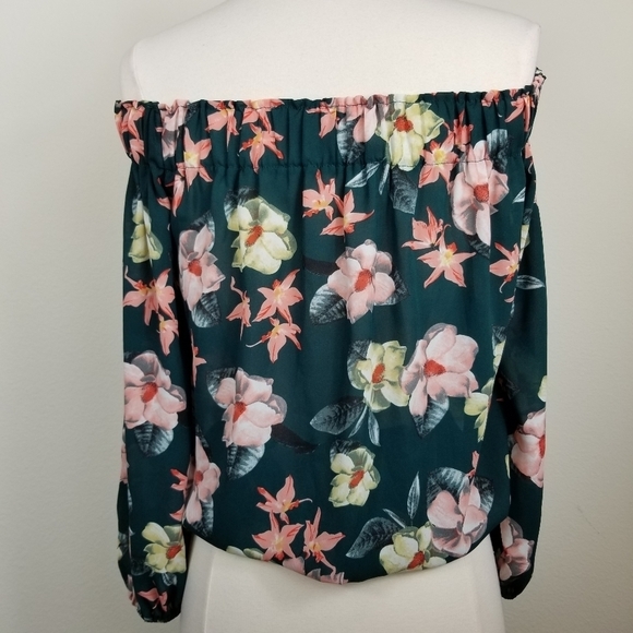 Philosophy | Anthropologie Green Floral Off Shoulder Blouse - Picture 5 of 7